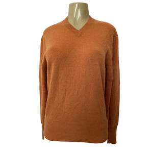 Oats Cashmere Top Pullover Sweater Knit Long Sleeve V Neck Orange S